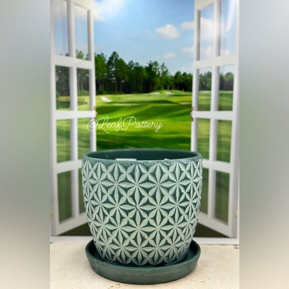 Martha Green Clay Planter Pot with Saucer Attached - Picture 6 of 9